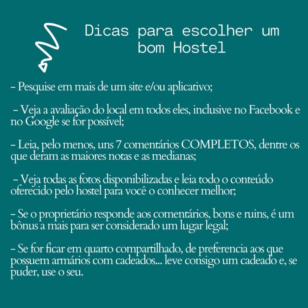 lista de dicas para escolher um hostel